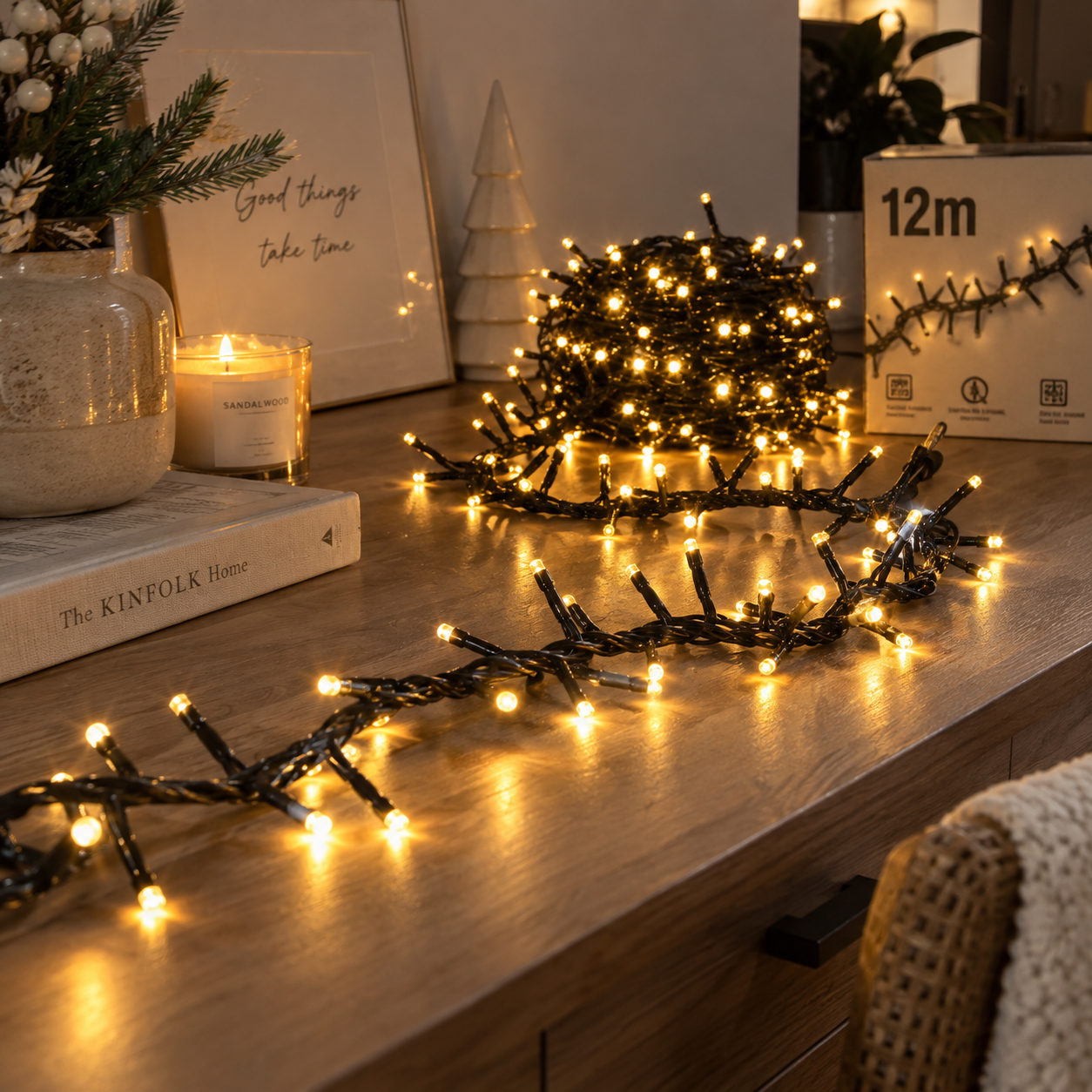 Warm White LED Cluster String Lights – 39 ft