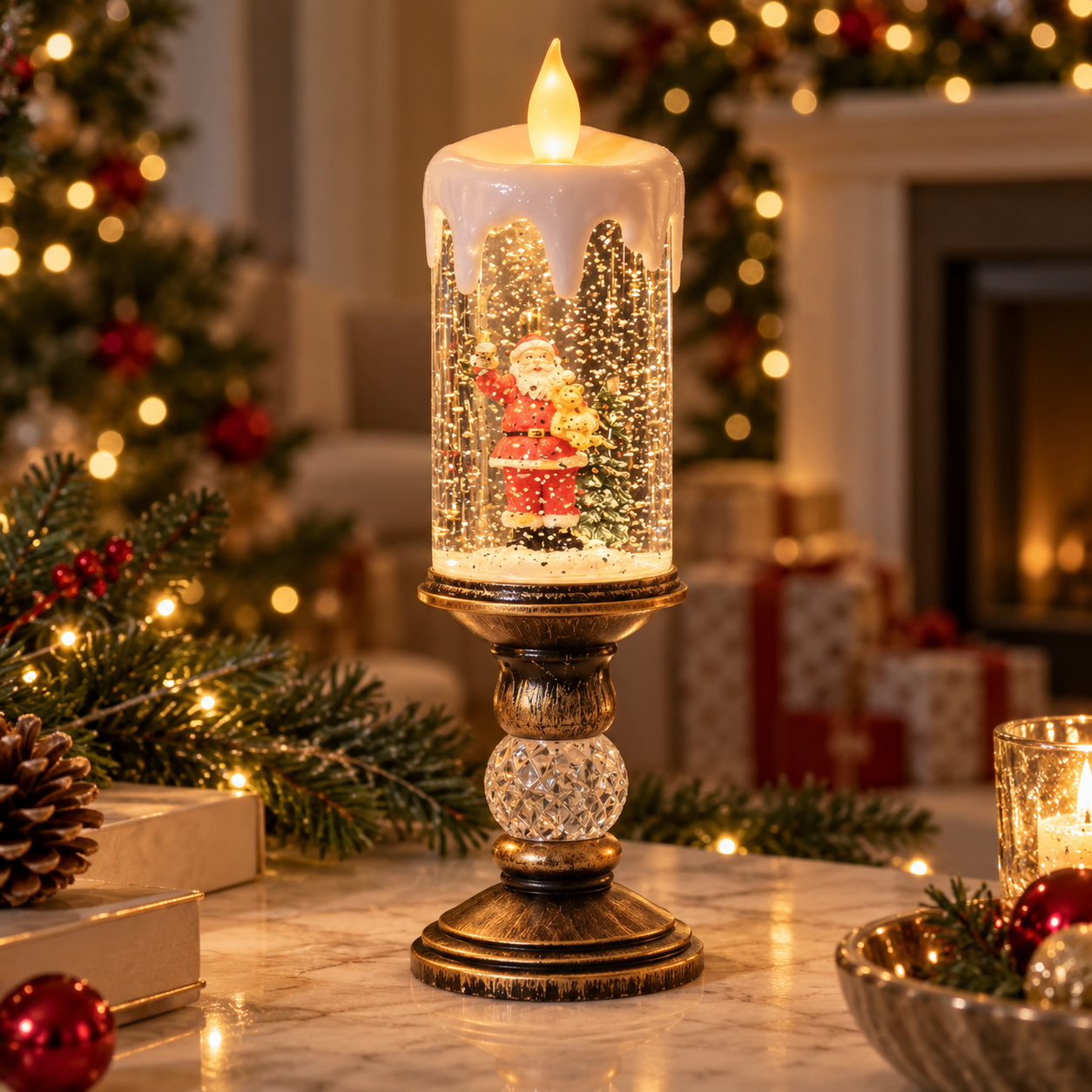 LED Swirling Glitter Christmas Candle – 10.2"