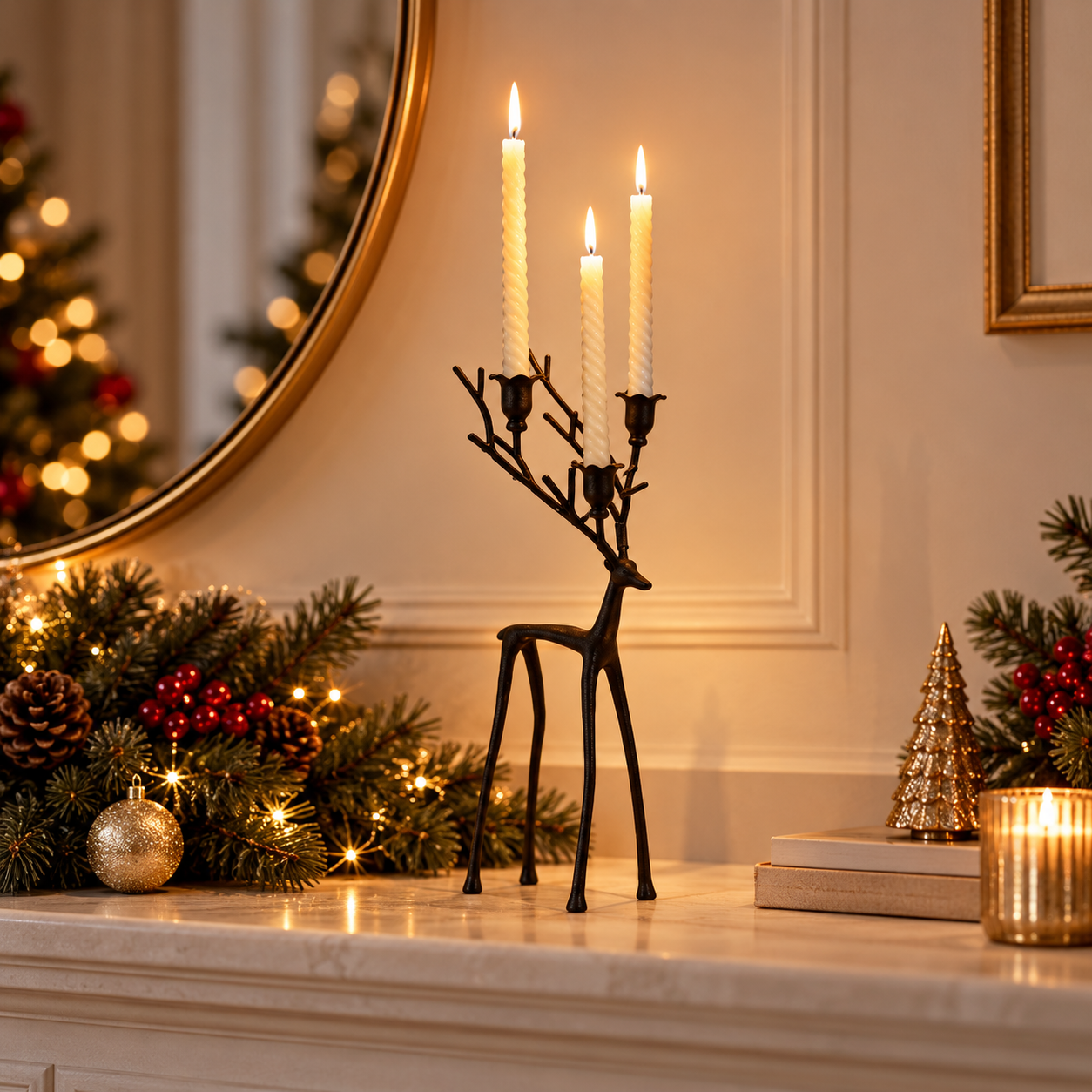 Iron Reindeer Taper Candle Holder – 18"