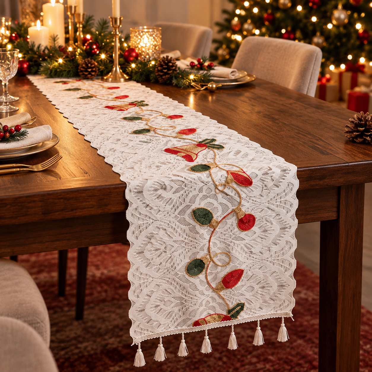 Embroidered Christmas Table Runner – 59"