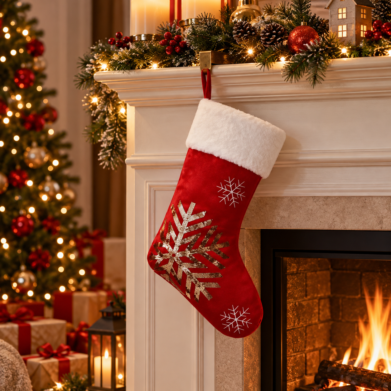 Beaded Velvet Christmas Stocking – 18"