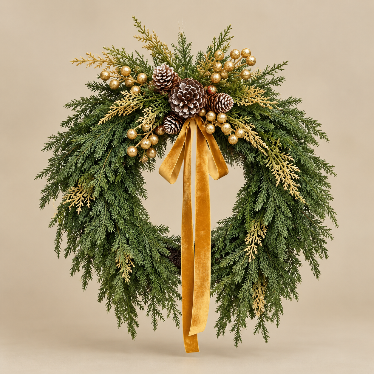 Pinecone & Bow Christmas Wreath – 24"