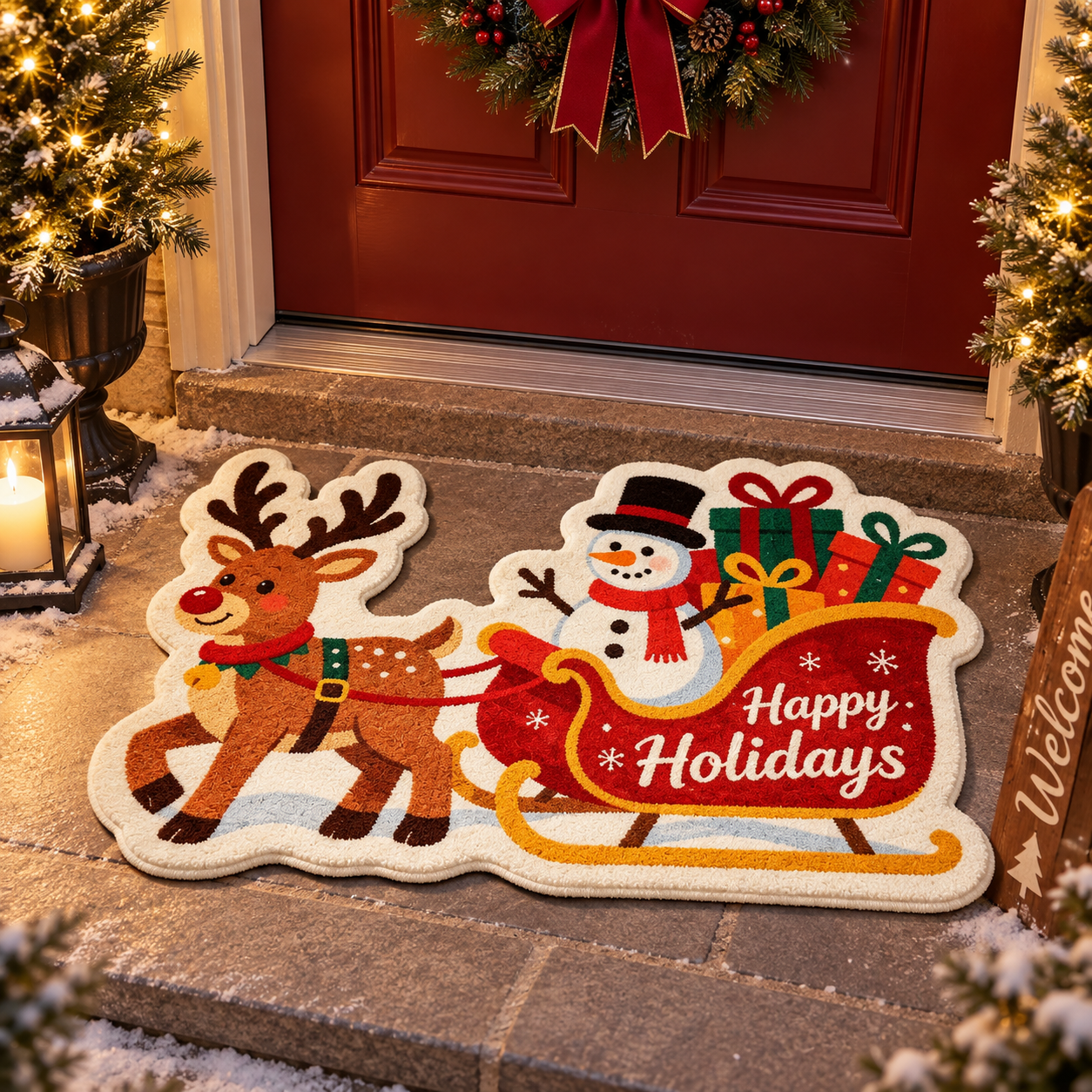 Red Plaid Christmas Doormat – 16" × 31.5"