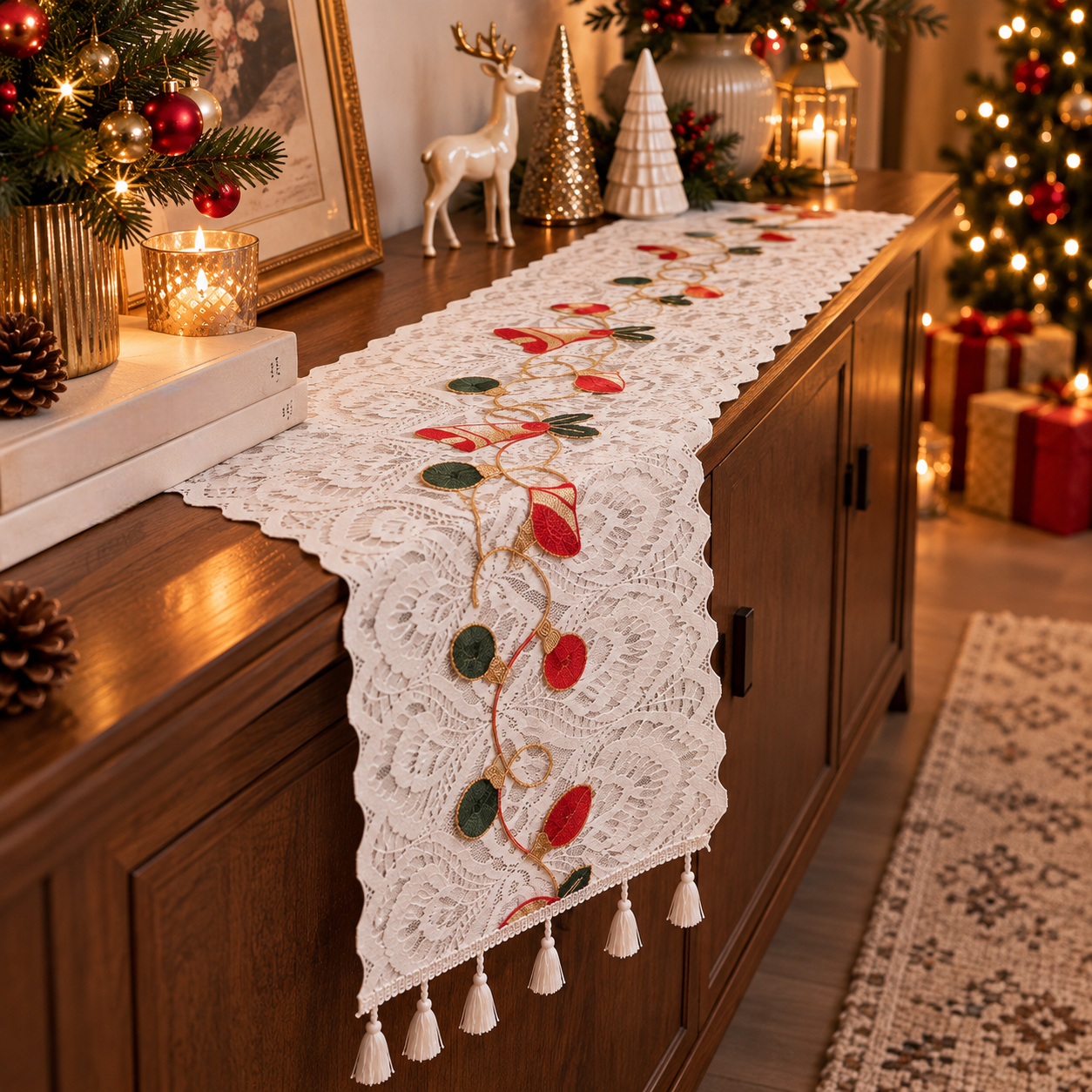 Embroidered Christmas Table Runner – 59"