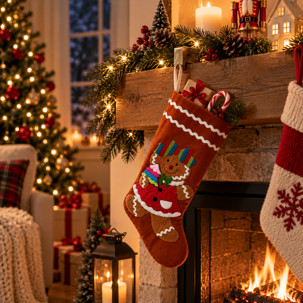 Gingerbread Embroidered Christmas Stocking – 18"