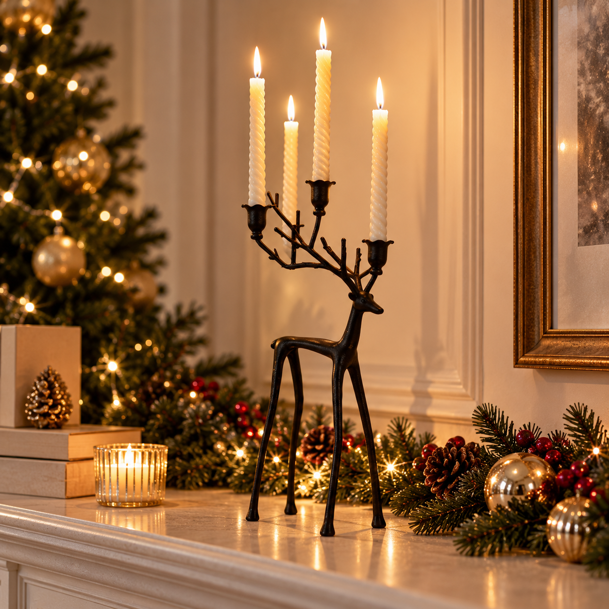 Iron Reindeer Taper Candle Holder – 18"