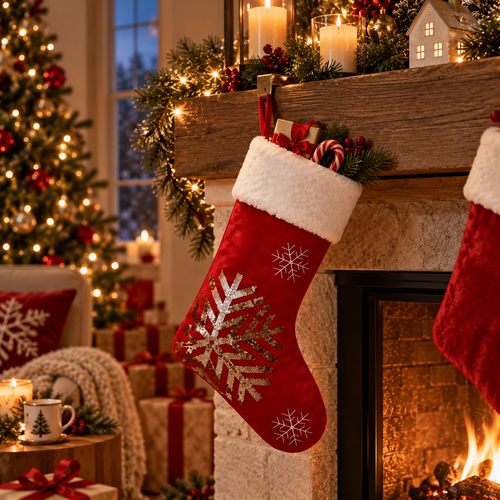 Beaded Velvet Christmas Stocking – 18"