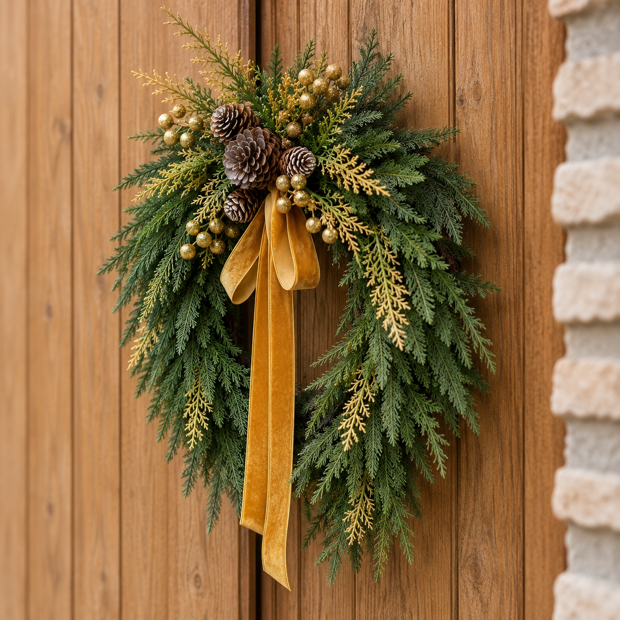 Pinecone & Bow Christmas Wreath – 24"