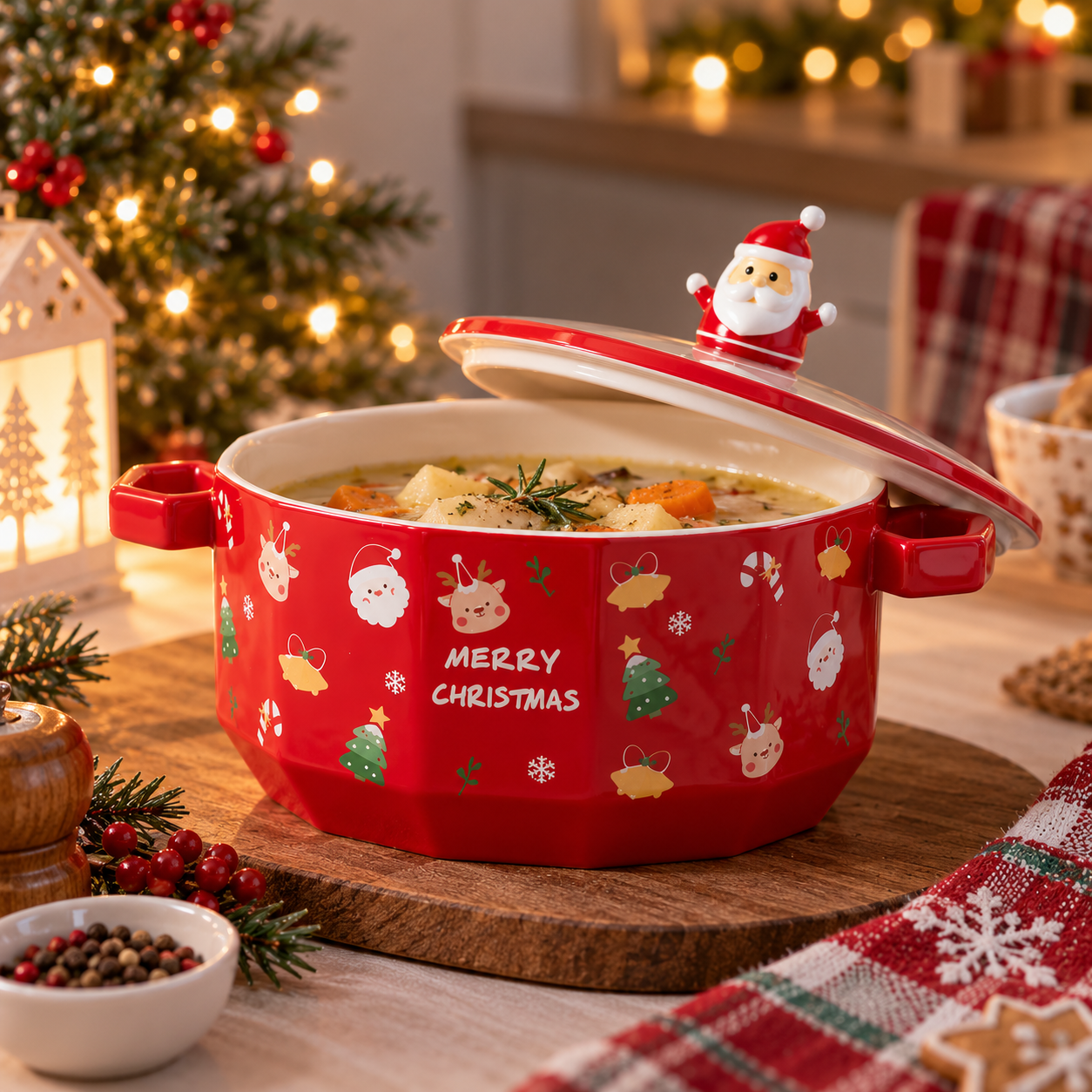 Christmas Ceramic Serving Bowl with Lid – 25 oz
