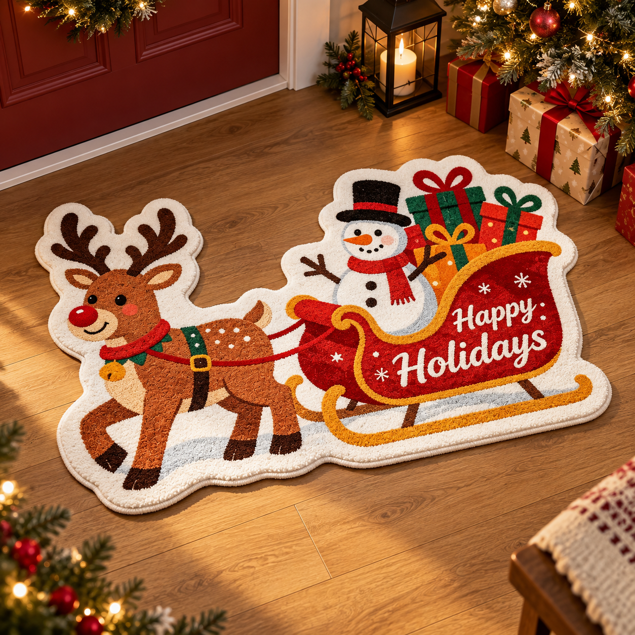 Red Plaid Christmas Doormat – 16" × 31.5"