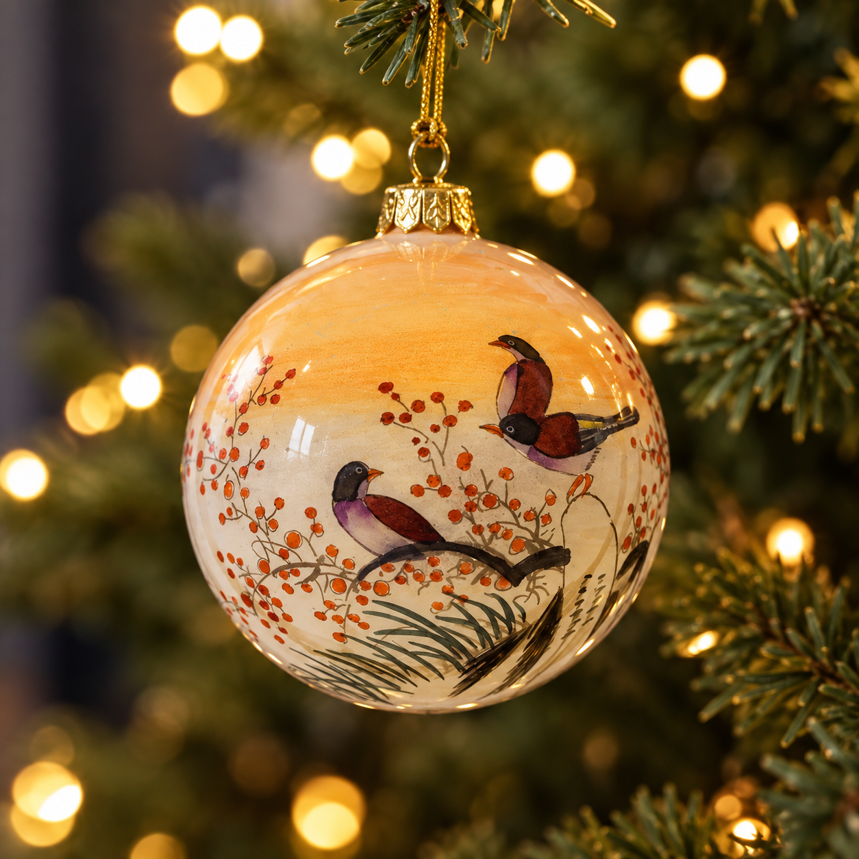 Hand-Painted Cardinal Glass Christmas Ornament – 3.9"
