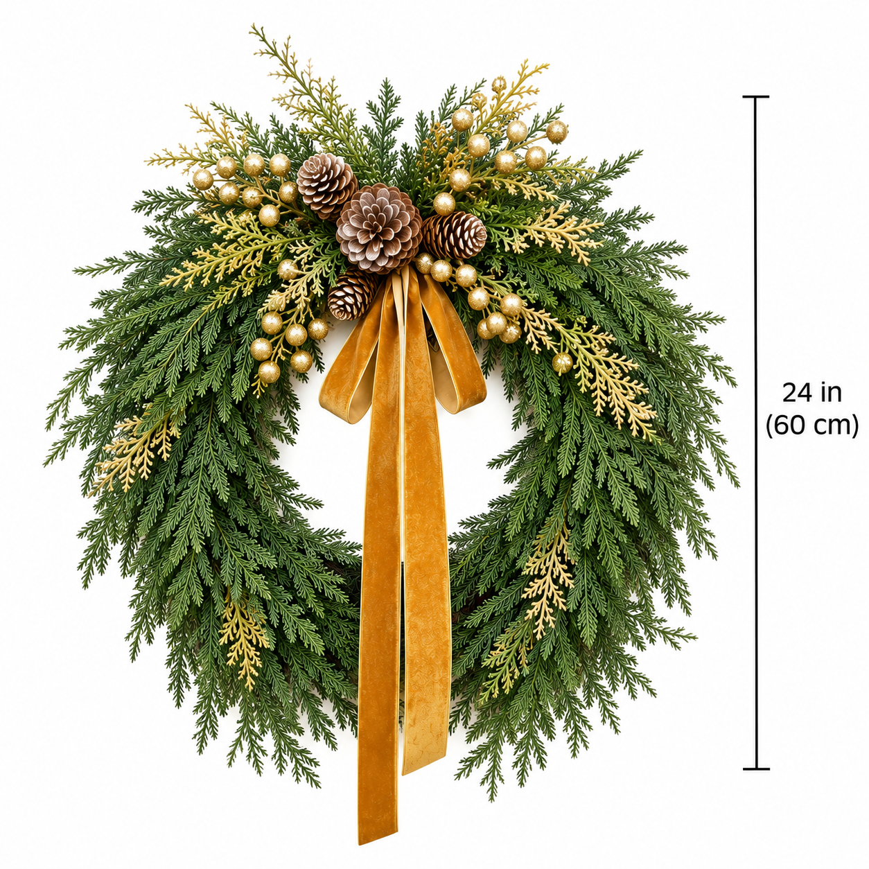 Pinecone & Bow Christmas Wreath – 24"