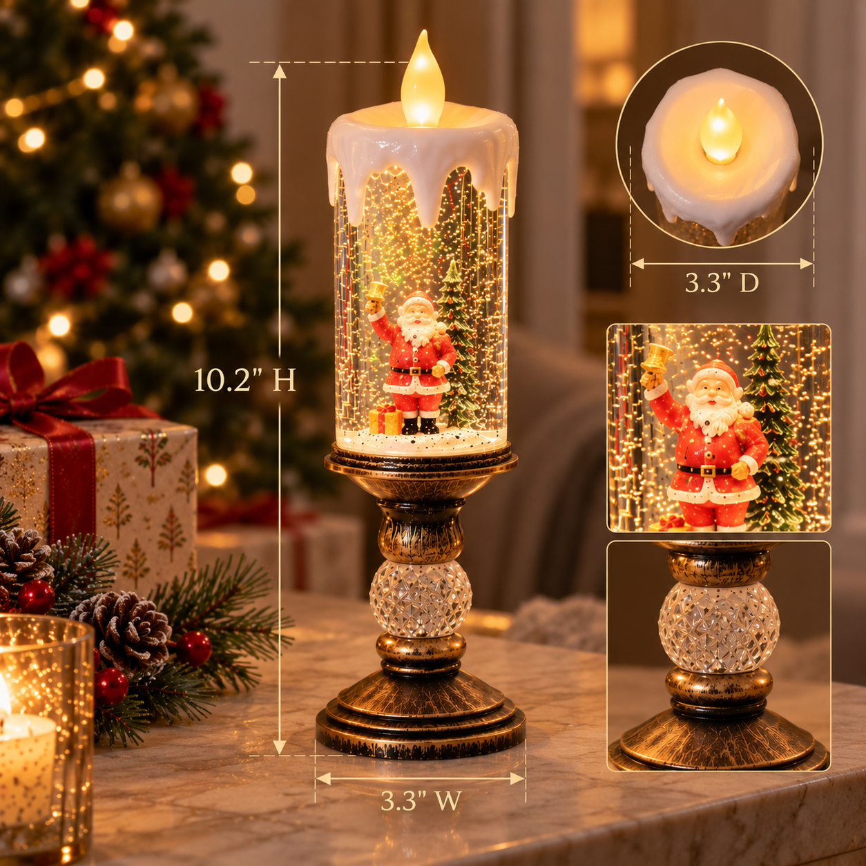 LED Swirling Glitter Christmas Candle – 10.2"