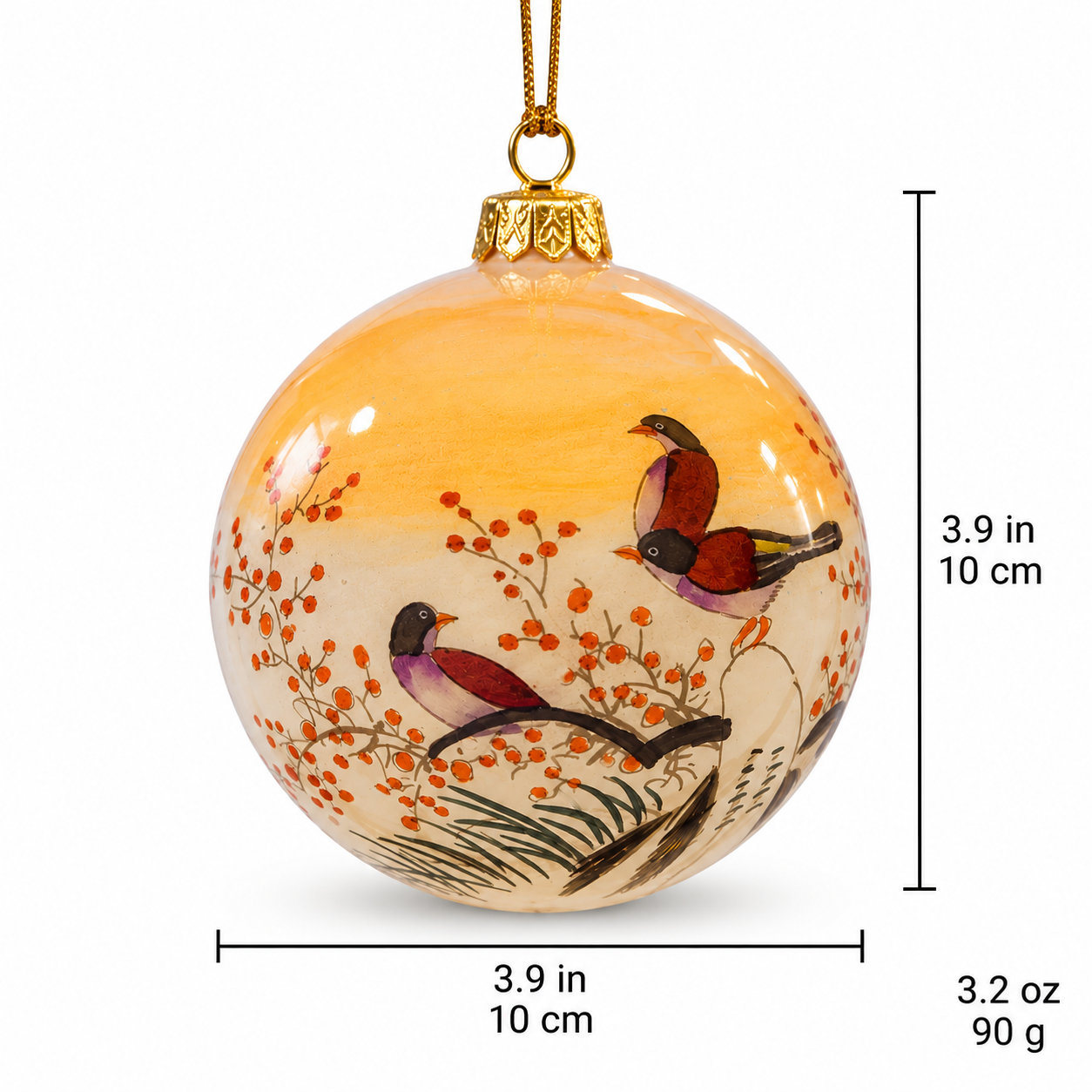 Hand-Painted Cardinal Glass Christmas Ornament – 3.9"